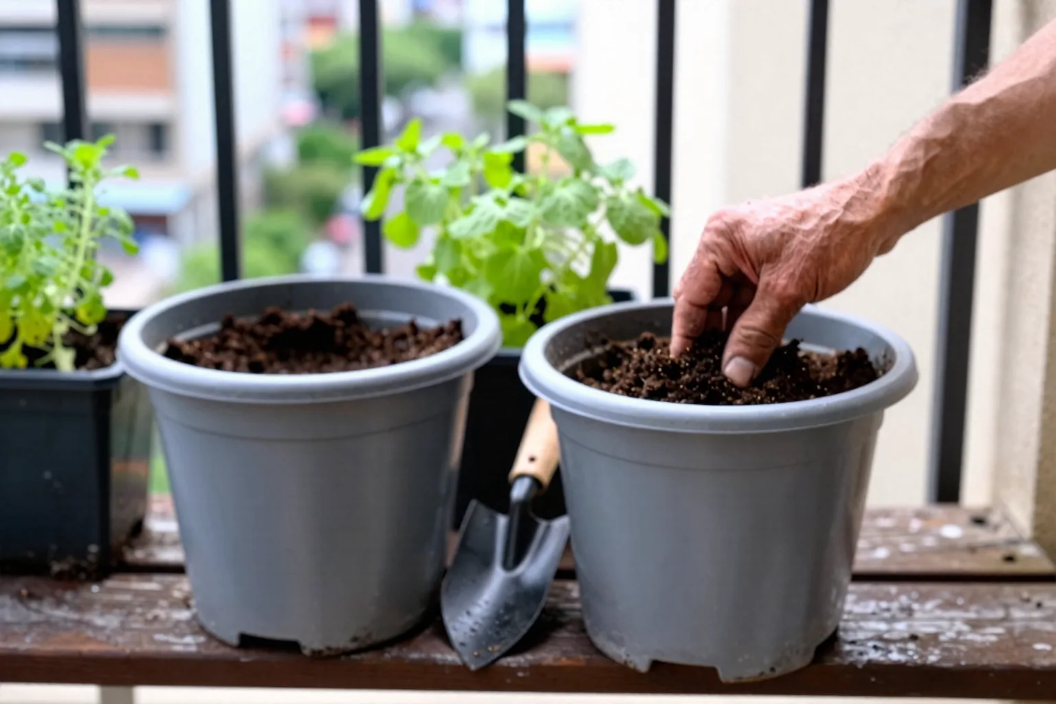 Two differently shaped pots hold similar amounts of soil, showing how container shape affects growing space.