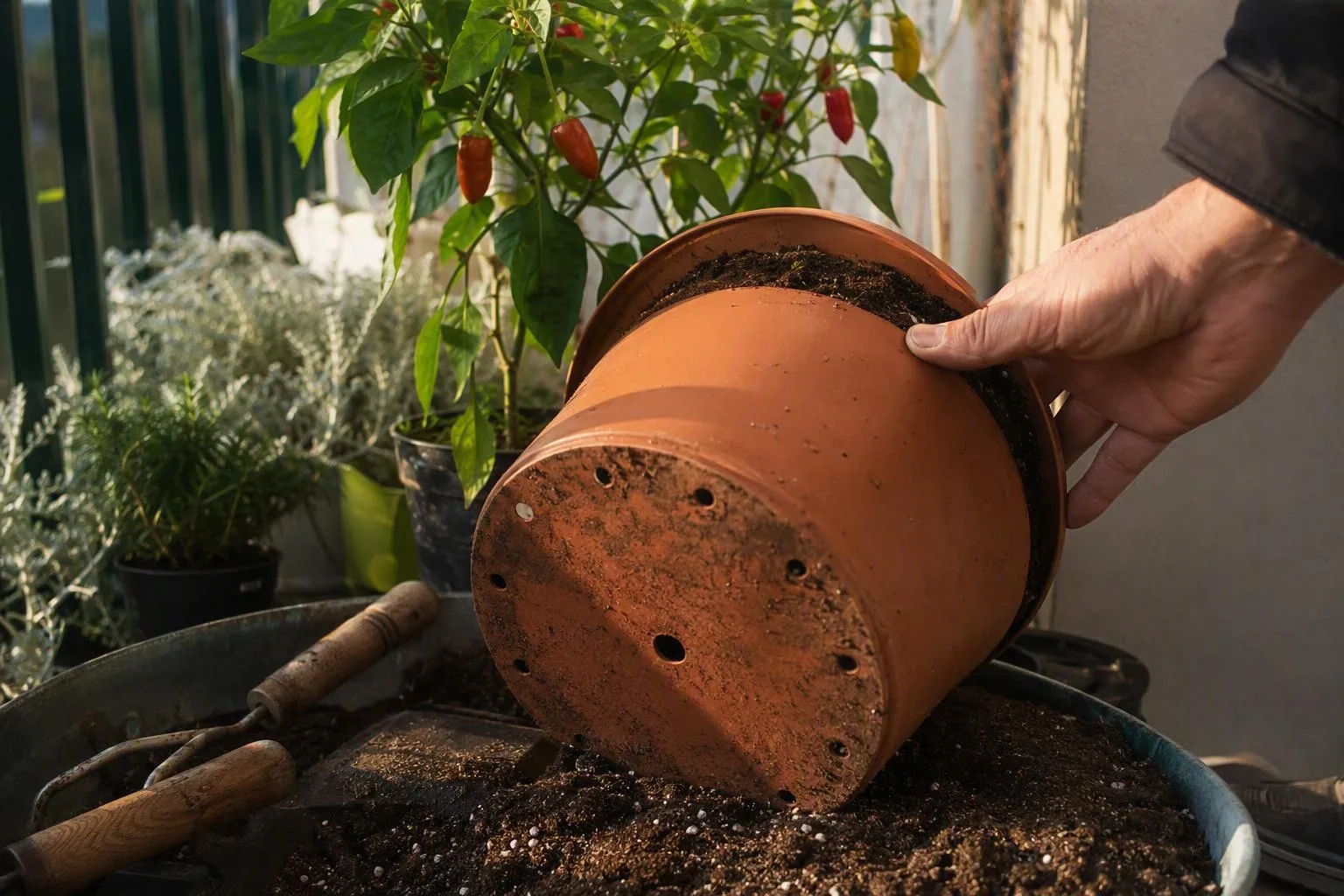 Pepper pot tilted to show several clear drainage holes underneath.