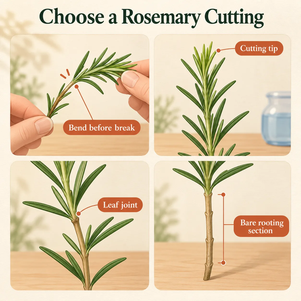 Diagram labels a flexible stem’s tip, leaf joint, and bare section to guide propagation.